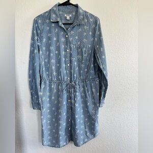 Blue Denim Floral Button-Up Dress